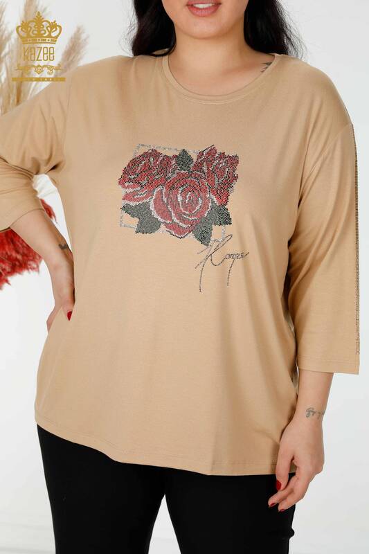 Venta al por mayor Blusa de Mujer con Estampado de Rosas Beige - 78951 | kazee