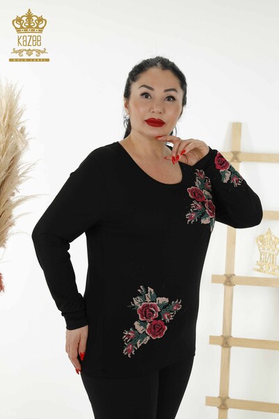 Venta al por mayor Blusa de Mujer - Estampado de Rosas - Negra - 79046 | kazee 