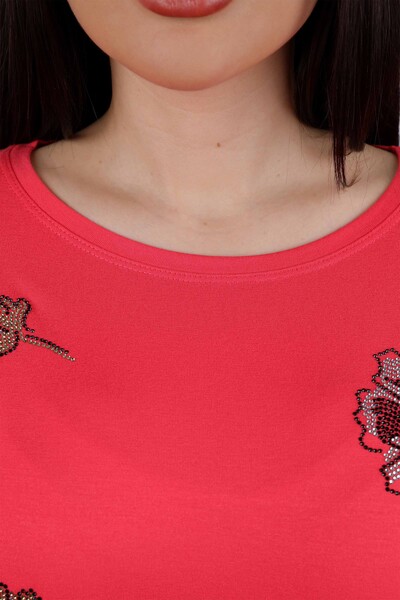 Venta al por mayor Blusa de Mujer con Estampado de Rosas y Bordados de Piedra - 77883 | kazee - Thumbnail