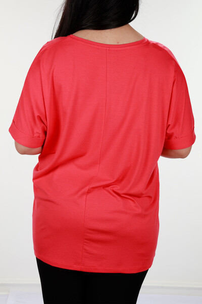 Venta al por mayor Blusa de Mujer Rosa Estampada Con Texto Detallado Piedra - 78880 | kazee - Thumbnail
