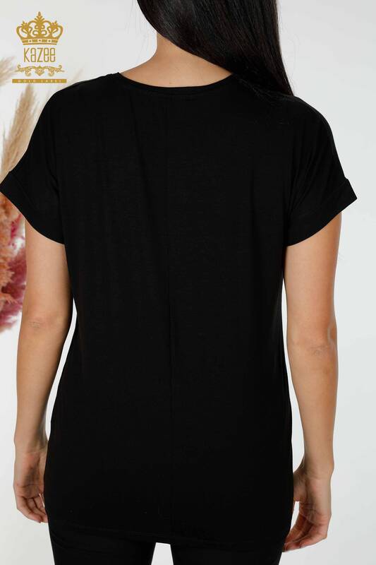 Venta al por mayor Blusa de Mujer Con Texto Detallado Negro - 78955 | kazee