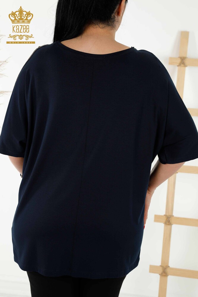 Al por Mayor Blusa de Mujer - Detalle de Tigre - Azul Marino - 77683 | kazee - 8