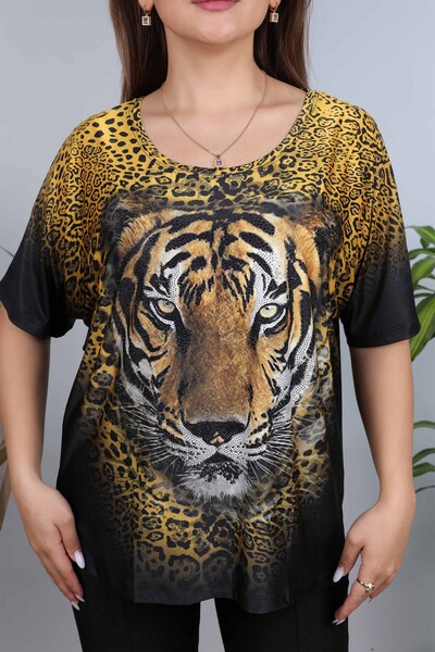 Venta al por mayor Blusa de Mujer con Patrón de Tigre Bordado - 77777 | kazee - Thumbnail