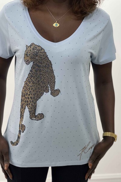 Venta al por mayor Blusa de mujer con patrón de tigre con cuentas Kazee Logo - 77608 | kazee - Thumbnail