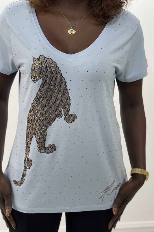 Venta al por mayor Blusa de mujer con patrón de tigre con cuentas Kazee Logo - 77608 | kazee