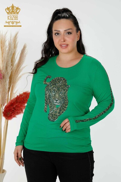 Venta al por mayor Blusa de Mujer Patrón Tigre Verde - 79050 | kazee - Thumbnail
