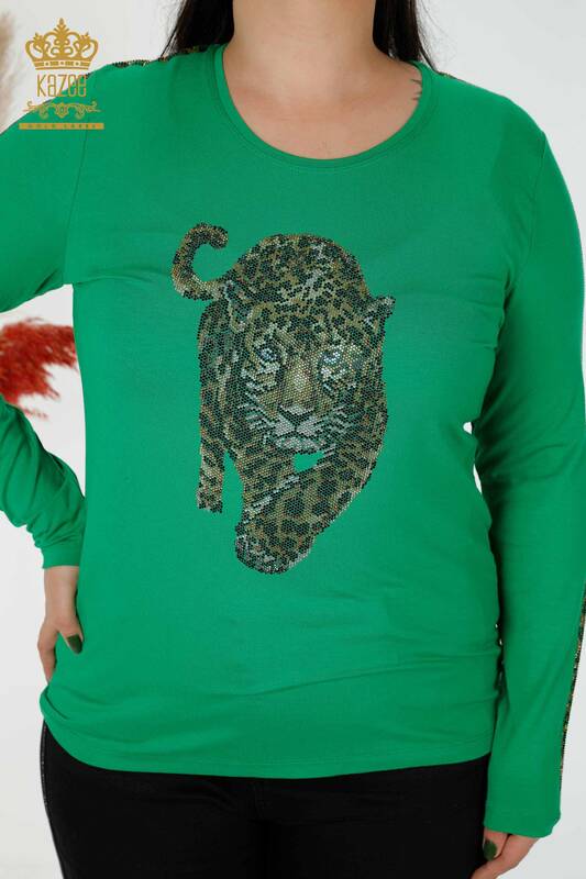 Venta al por mayor Blusa de Mujer Patrón Tigre Verde - 79050 | kazee