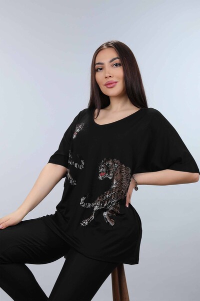 Venta al por mayor Blusa De Mujer Con Figura De Tigre Bordada En Piedra - 77546 | kazee - Thumbnail