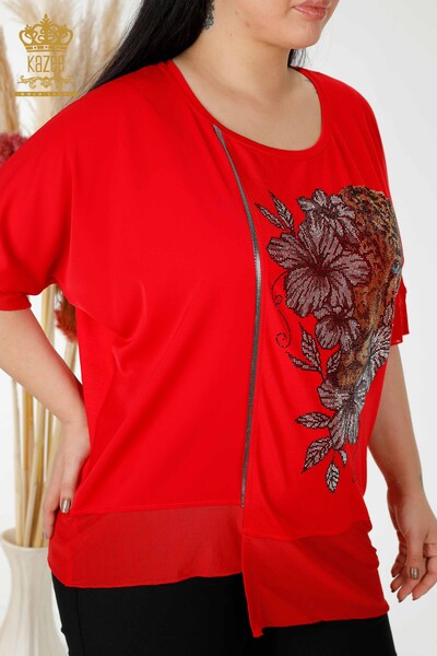 Venta al por mayor Blusa de Mujer Tiger Floral Red - 79029 | kazee - Thumbnail