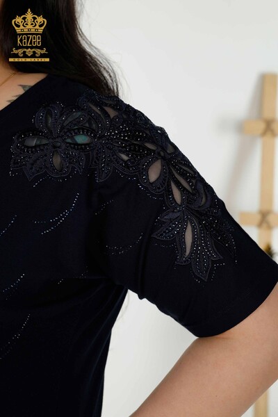 Venta al Por Mayor Blusa de Mujer - Tul Detallado - Azul Marino - 79086 | kazee - 5