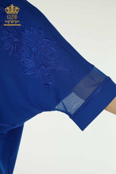 Venta al por mayor Blusa de Mujer - Tul Detallada - Azul Oscuro - 79051 | kazee - Thumbnail