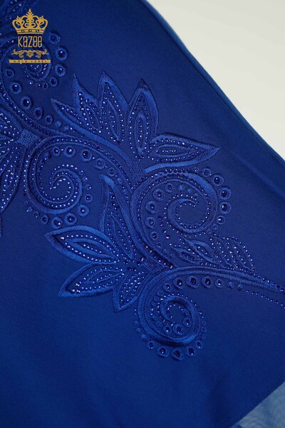Venta al por mayor Blusa de Mujer - Tul Detallada - Azul Oscuro - 79051 | kazee - Thumbnail