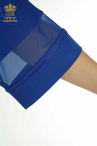 Venta al por mayor Blusa de Mujer - Tul Detallada - Azul Oscuro - 79051 | kazee - 6