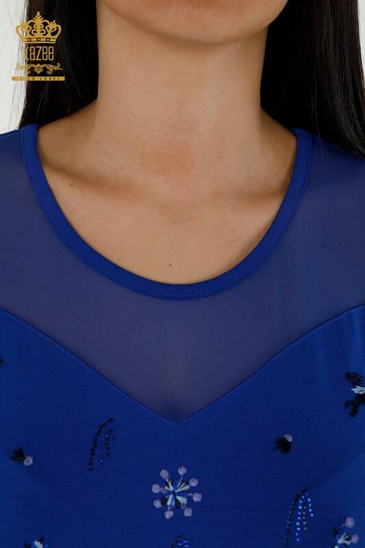Venta al por mayor Blusa de Mujer - Tul Detallado - Azul Oscuro - 79133 | kazee