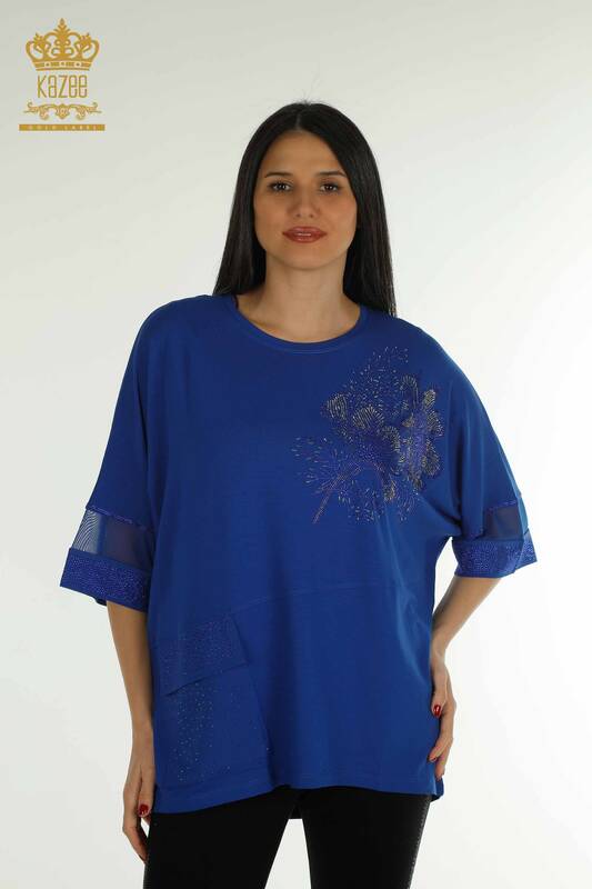 Venta al por mayor Blusa de Mujer - Tul Detallado - Azul Oscuro - 79298 | kazee