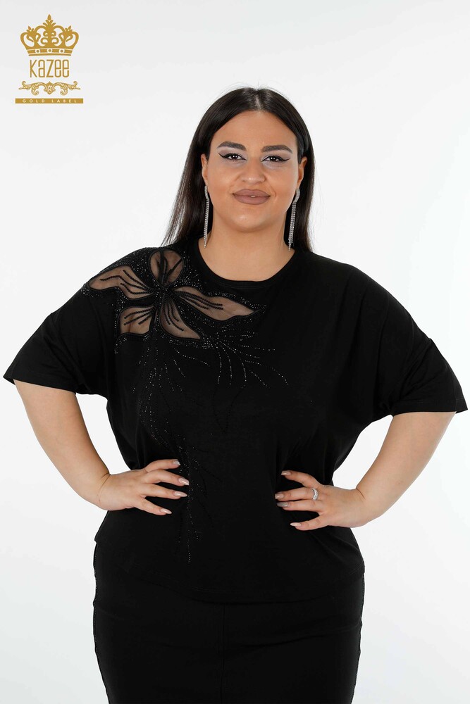 Venta al por mayor Blusa Mujer Tul Detallada Negra - 78908 | kazee - 1