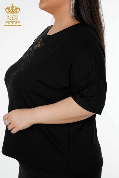 Venta al por mayor Blusa Mujer Tul Detallada Negra - 78908 | kazee - 5