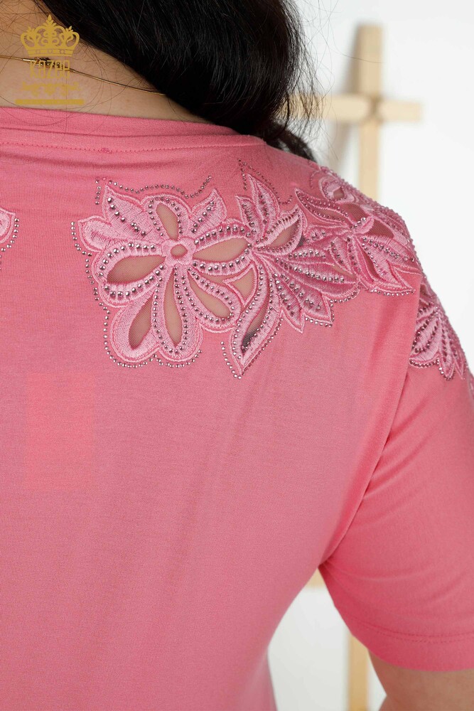 Venta al por mayor Blusa de Mujer - Tul Detallado - Rosa - 79086 | kazee - 9