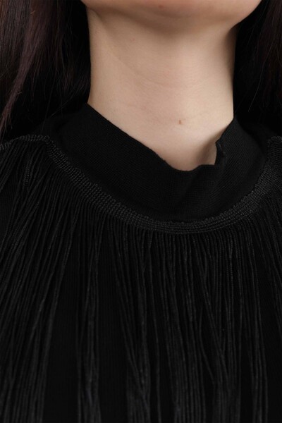 Venta al por mayor Blusa de mujer con cuello redondo y detalle de borlas - 15843 | kazee - Thumbnail