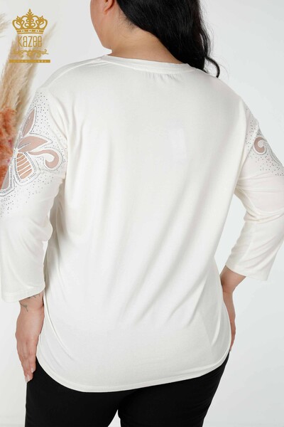 Venta al por mayor Blusa Mujer Piedra Bordado Tul Detallado Escote V Crudo - 77927 | kazee - 7