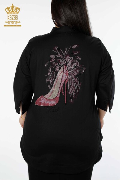 Venta al por mayor Camisa de Mujer con Bolsillo Patrón Bordado de Piedra de Color Detallado - 20127 | kazee - Thumbnail