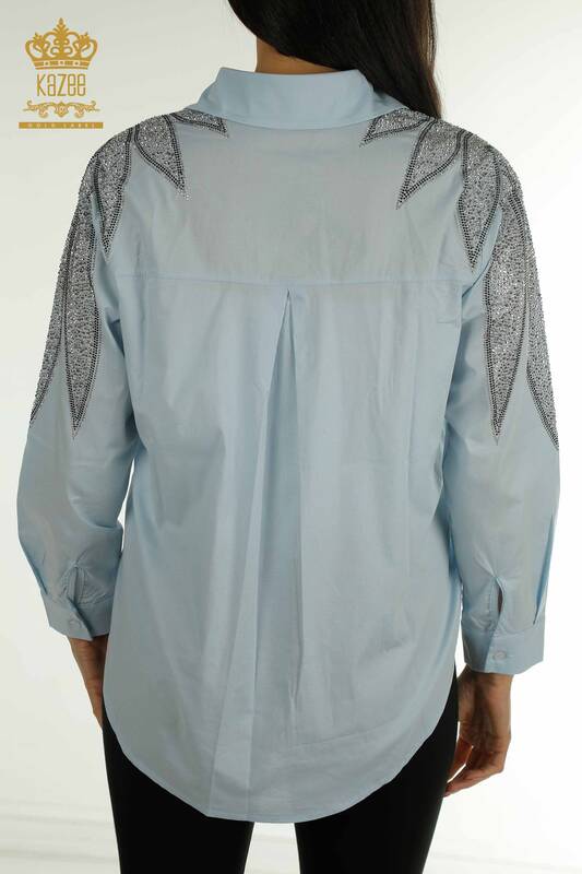 Venta al por mayor Camisa de Mujer con Detalle en Hombros Azul - 20478 | KAZEE
