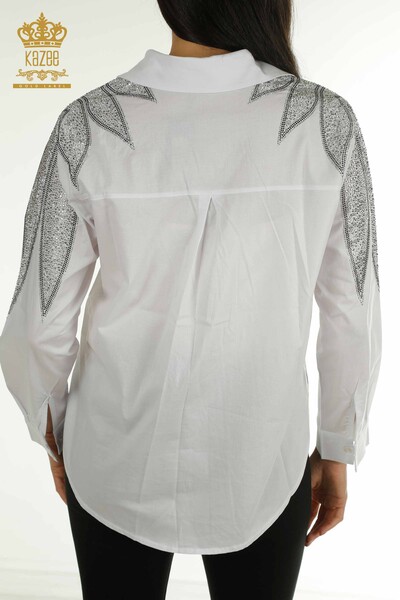 Venta al por mayor Camisa de Mujer Blanca con Detalle en Hombros - 20478 | KAZEE - Thumbnail