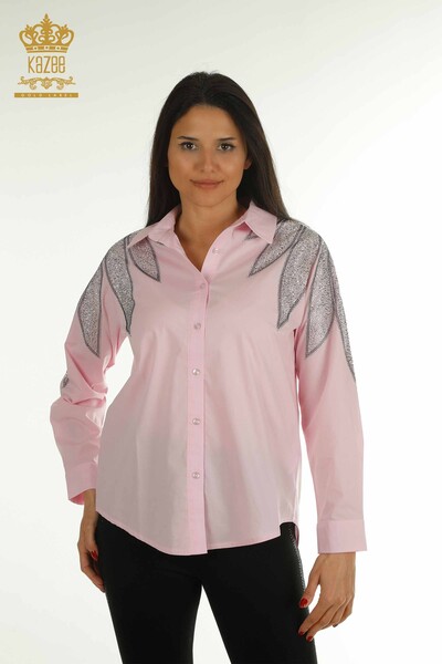 Kazee - Venta al por mayor Camisa de Mujer con Detalle en Hombros Rosa - 20478 | KAZEE