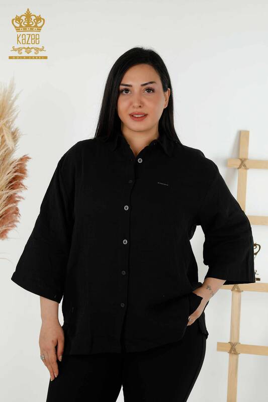 Venta al por mayor Camisa de mujer - Manga - Detalle de botones - Negro - 20403 | kazee