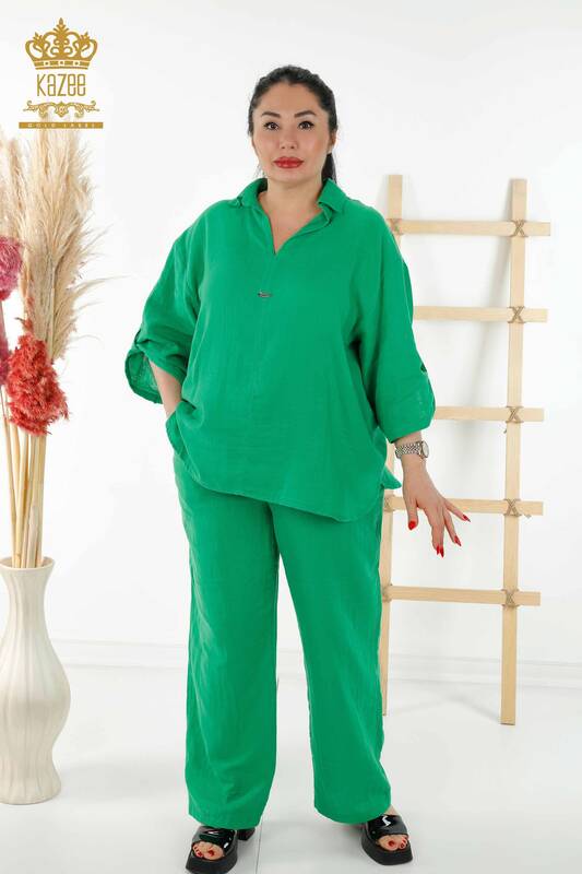 Venta al por mayor Traje de Camisa de Verano para Mujer - Bolsillo - Verde - 20402 | kazee