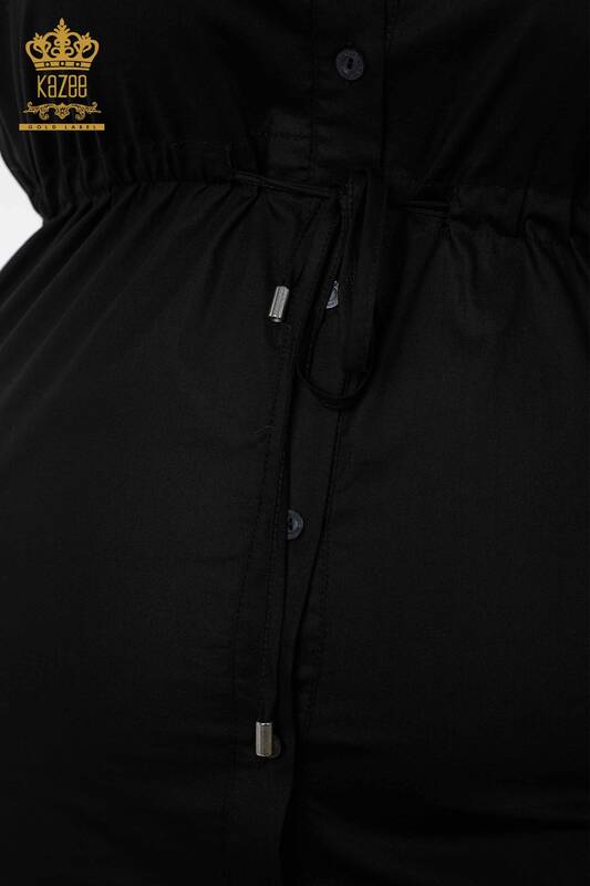 Venta al por mayor Vestido camisero de mujer con patrón floral con capucha negro - 20217 | kazee