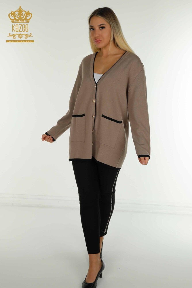 Venta al por mayor Mujeres Cardigan Bolsillo Abotonado Mink - 30148 | kazee - 1