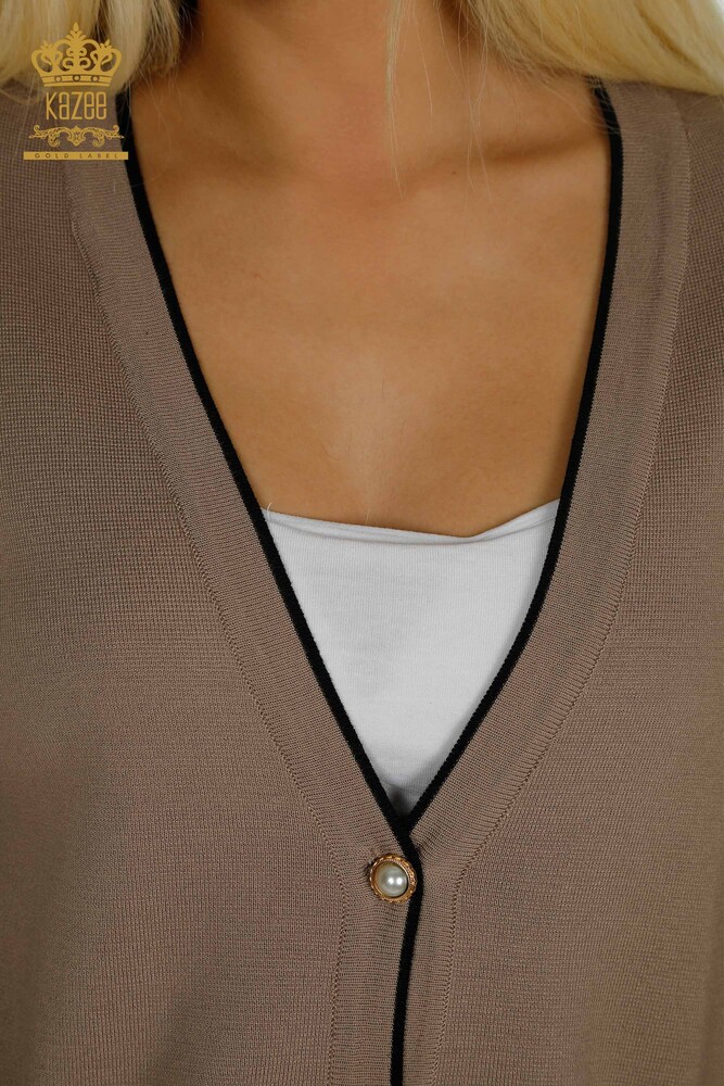 Venta al por mayor Mujeres Cardigan Bolsillo Abotonado Mink - 30148 | kazee - 3