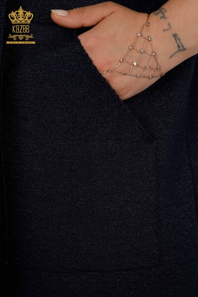 Venta al por mayor Cárdigan de mujer - Bolsillo detallado - Azul marino - 30047 | kazee - 4