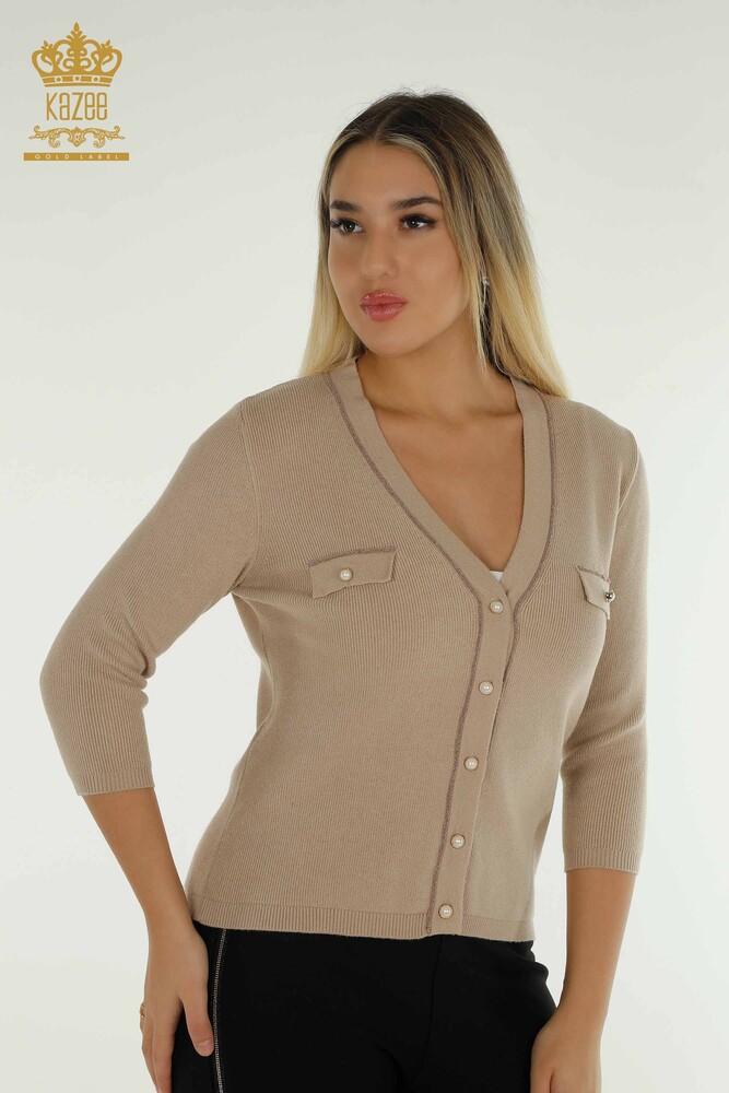 Venta al por mayor Cárdigan de Mujer con Detalle de Botones Beige - 30366 | KAZEE - 1