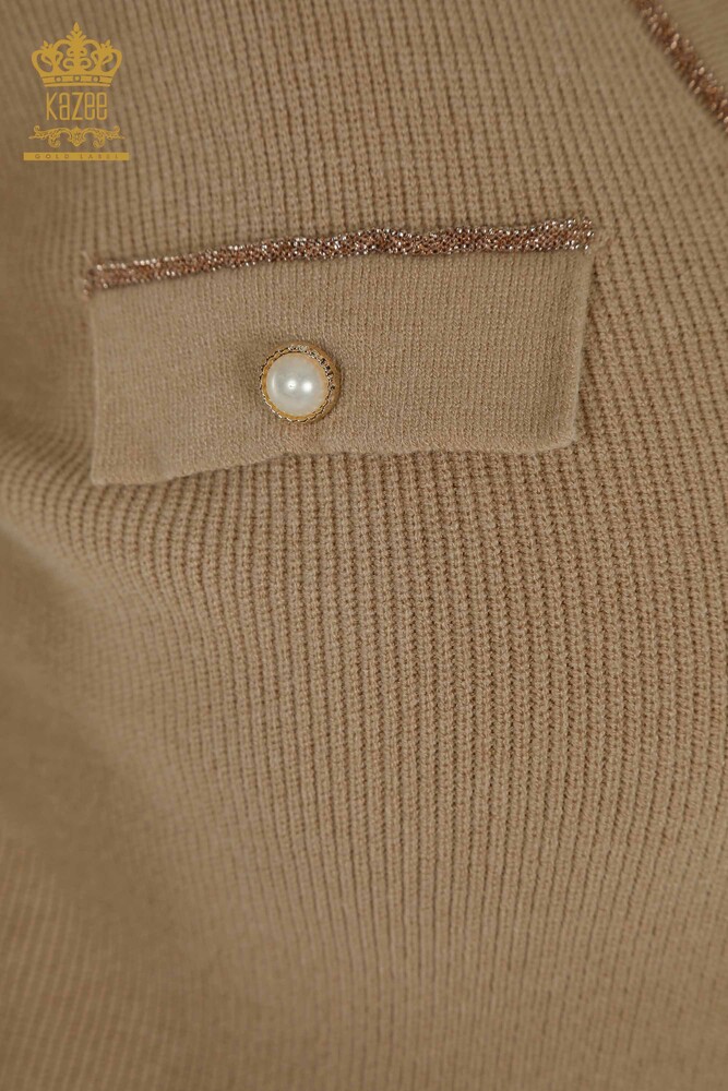 Venta al por mayor Cárdigan de Mujer con Detalle de Botones Beige - 30366 | KAZEE - 5