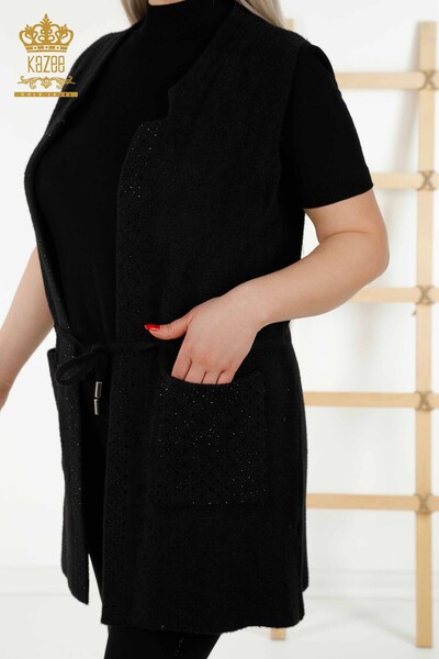 Venta al por mayor Chaleco de mujer con bolsillo - Cuerda de amarre - Negro - 30246 | kazee - 3