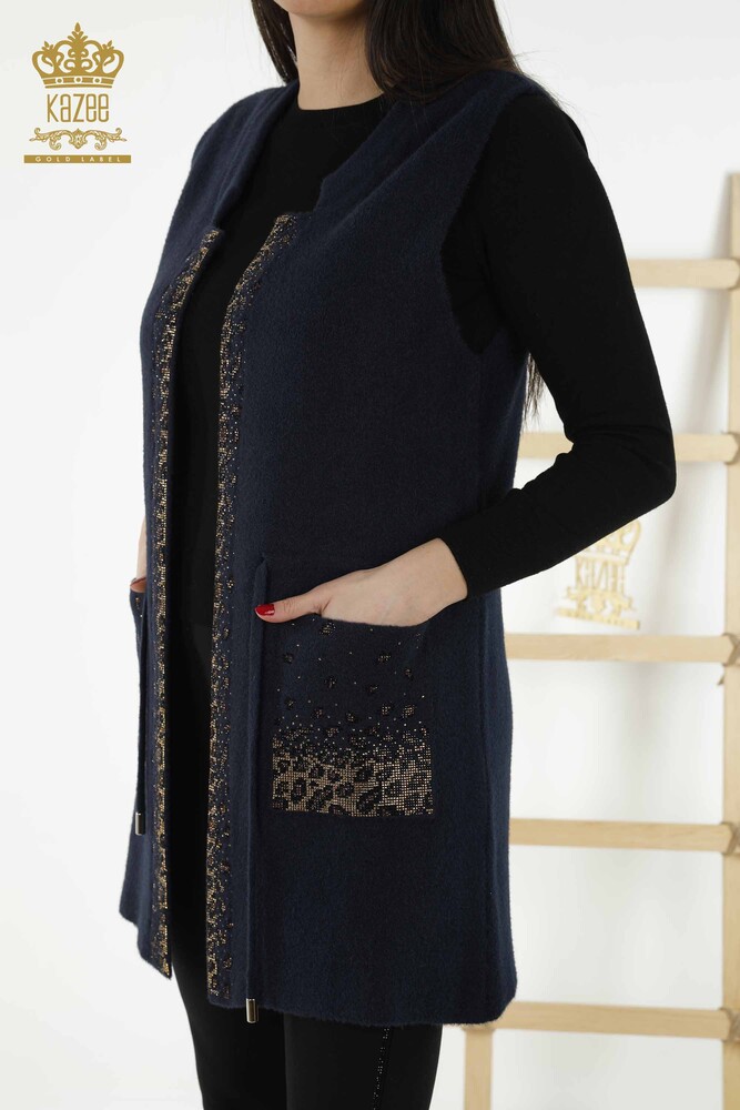 Al por mayor Chaleco de mujer - Leopardo Piedra bordada - Azul marino - 30245 | kazee - 5