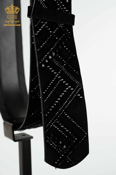 Venta al por mayor Cinturón de mujer a rayas con piedras de cristal bordadas en negro - 540 | kazee - Thumbnail (2)