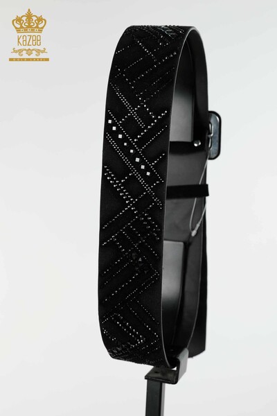 Venta al por mayor Cinturón de mujer a rayas con piedras de cristal bordadas en negro - 540 | kazee - Thumbnail