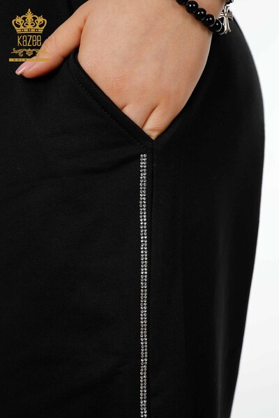 Venta al por mayor Conjunto de Chándal Shorts para Mujer Crudo Negro con Detalle de Texto - 17403 | kazee - Thumbnail