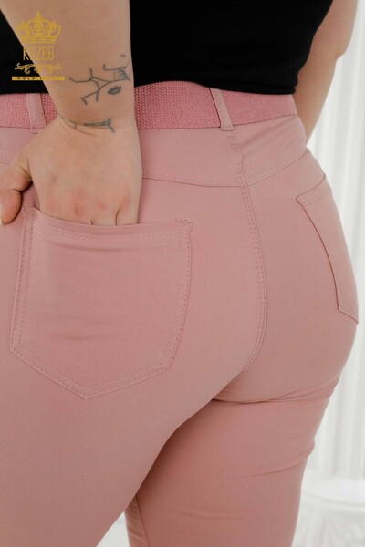 Venta al por mayor Mujer Jeans Con Cinturon Rosa Seca - 3468 | kazee - Thumbnail