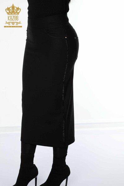 Venta al por mayor Falda Mujer Bolsillo Detallada Negra - 4208 | kazee - Thumbnail