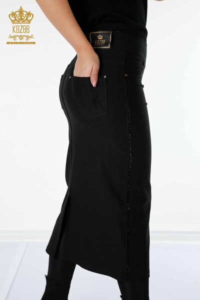 Venta al por mayor Falda Mujer Bolsillo Detallada Negra - 4208 | kazee - Thumbnail