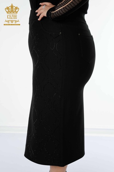 Venta al por mayor Falda de Mujer Crystal Stone Bordado Negro - 4216 | kazee - Thumbnail