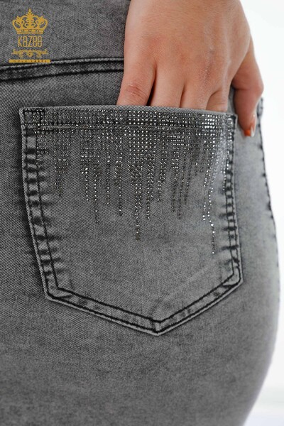 Venta al por mayor Falda de mezclilla para mujer Crystal Stone Bolsillo bordado detallado - 4179 | kazee - 14