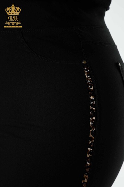 Venta al por mayor Falda de mujer con rayas de leopardo y piedra bordada en negro - 4209 | kazee - Thumbnail