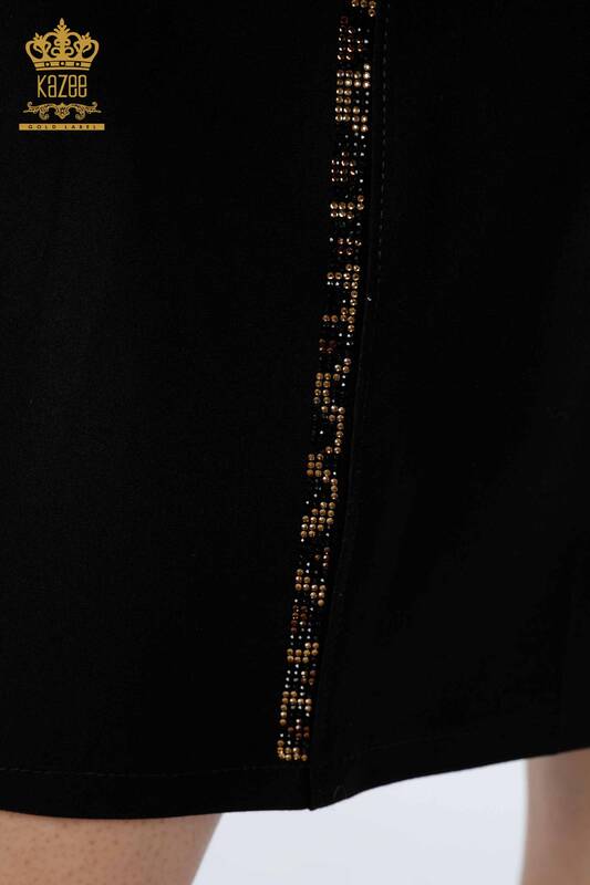 Venta al por mayor Falda de mujer con rayas de leopardo y piedra bordada en negro - 4209 | kazee