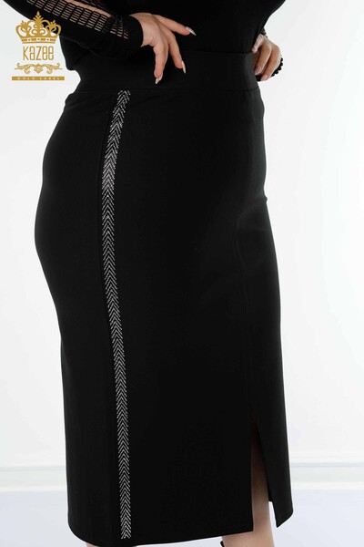 Venta al por mayor Falda de mujer con rayas de piedra negra bordada - 4116 | kazee - Thumbnail