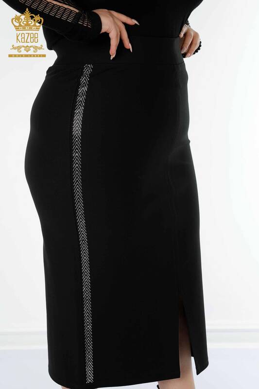 Venta al por mayor Falda de mujer con rayas de piedra negra bordada - 4116 | kazee